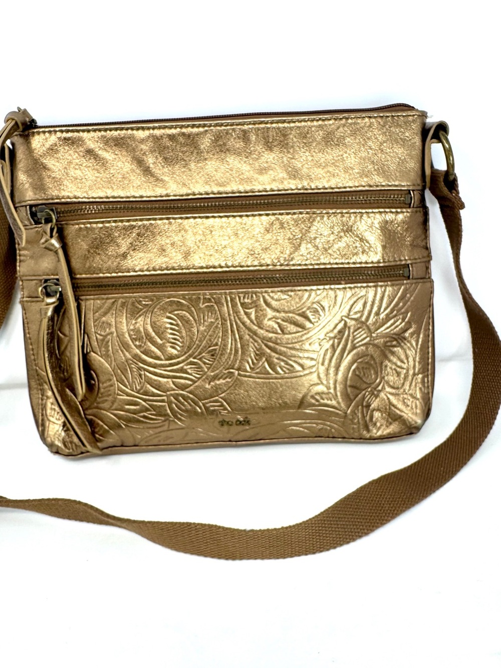 The Sak Bronze Metallic Embossed Leather Shoulder Purse – Excellent Condition
